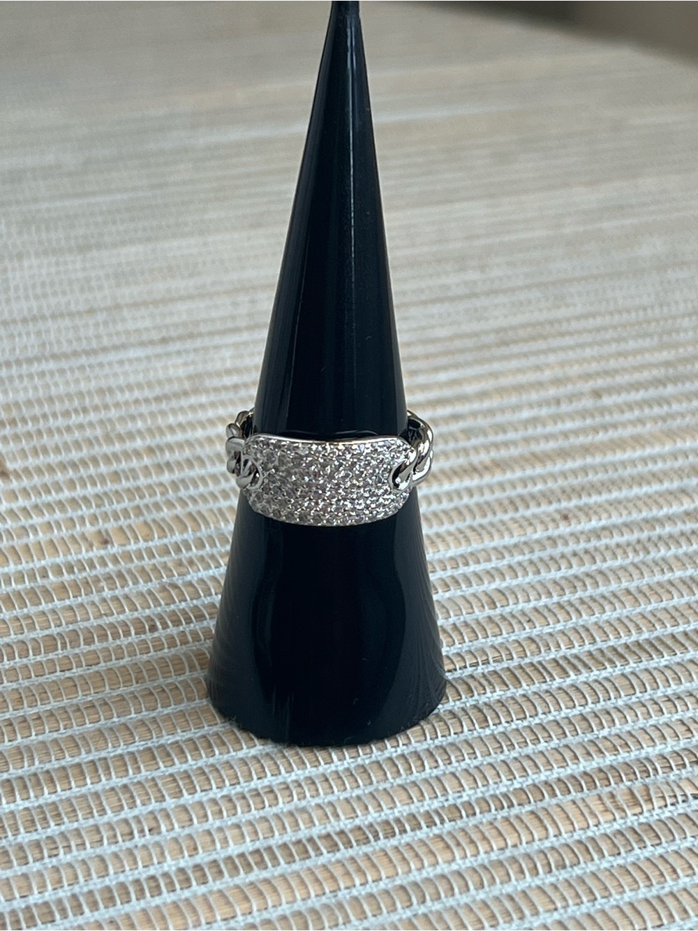 Adjustable Silver Pavé mariner accent with Cuban link band Ring